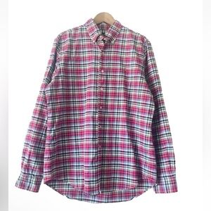 Ralph Lauren Plaid Button Down Shirt Men Size L Pink Blue Preppy Business Office